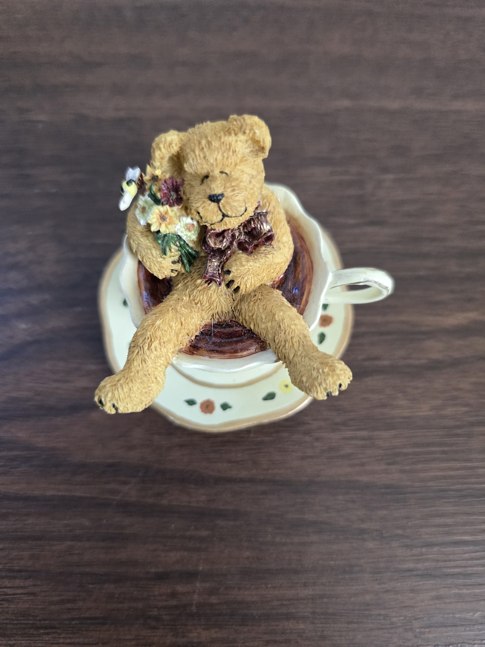 Yellow Teddy Bear Teacup Figurine Decorative Accent